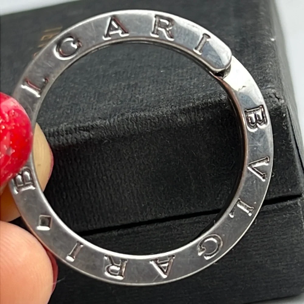 Auth. BVLGARI BVLGARI KEYRING silver 925 unisex minimalist logo w. Box